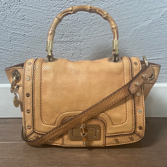 Light brown leather Milly crossbody bag with bamboo handle - Picture 1 of 16